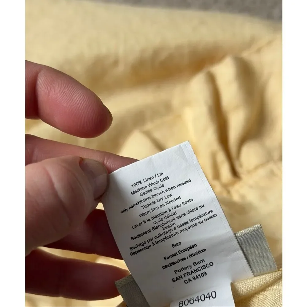 Pottery Barn 100% Linen Ruffle Euro‎ Sham Pillowcase Daffodill Yellow 26x26